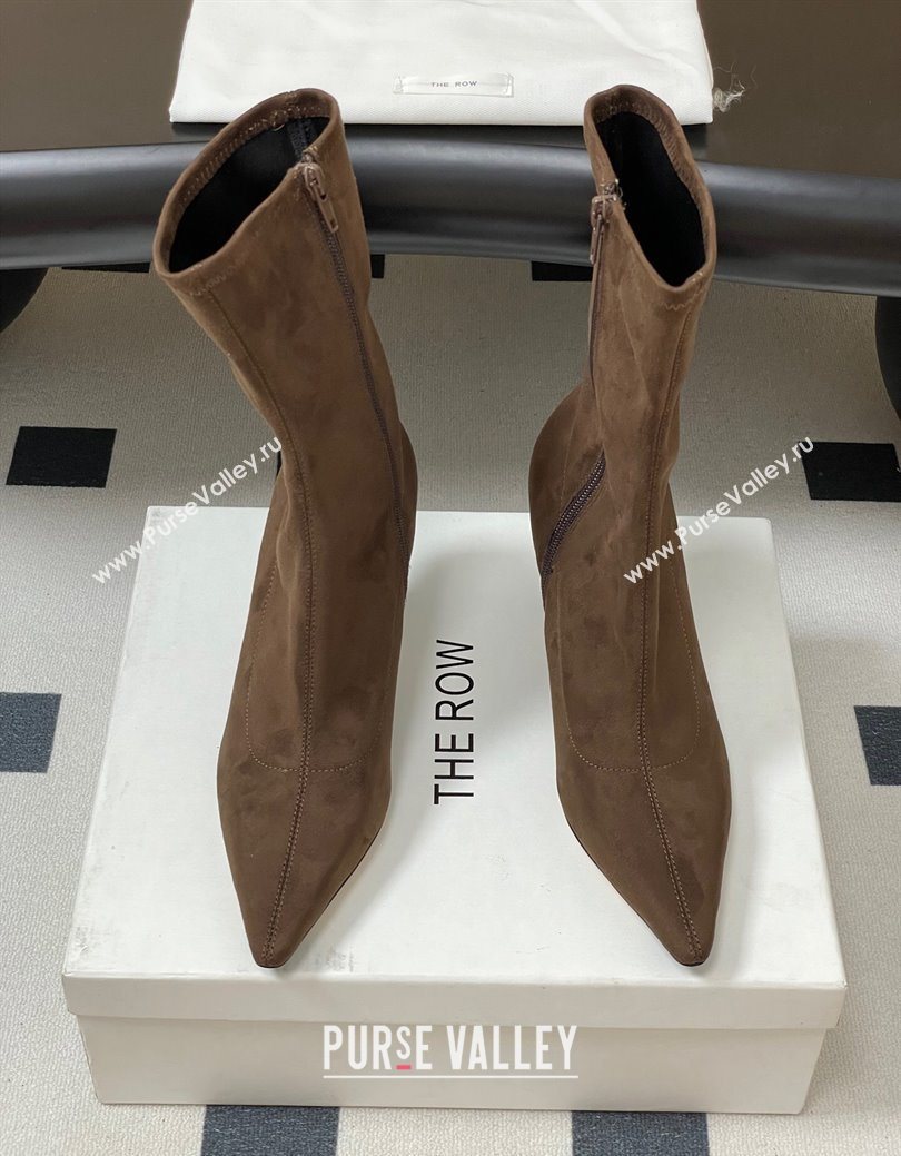 The Row Liisa Kitten Ankle Boot 8.5cm in Suede Brown 2025 (MD-251028055)