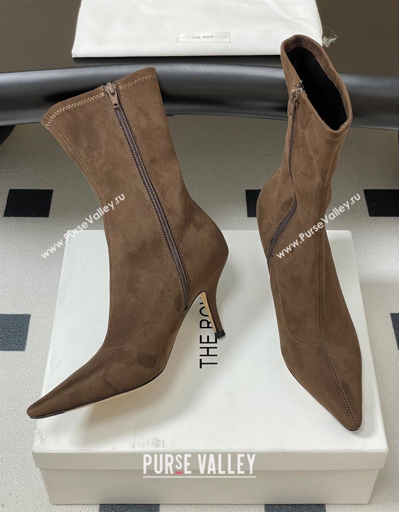 The Row Liisa Kitten Ankle Boot 8.5cm in Suede Brown 2025 (MD-251028055)