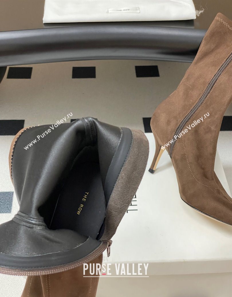 The Row Liisa Kitten Ankle Boot 8.5cm in Suede Brown 2025 (MD-251028055)