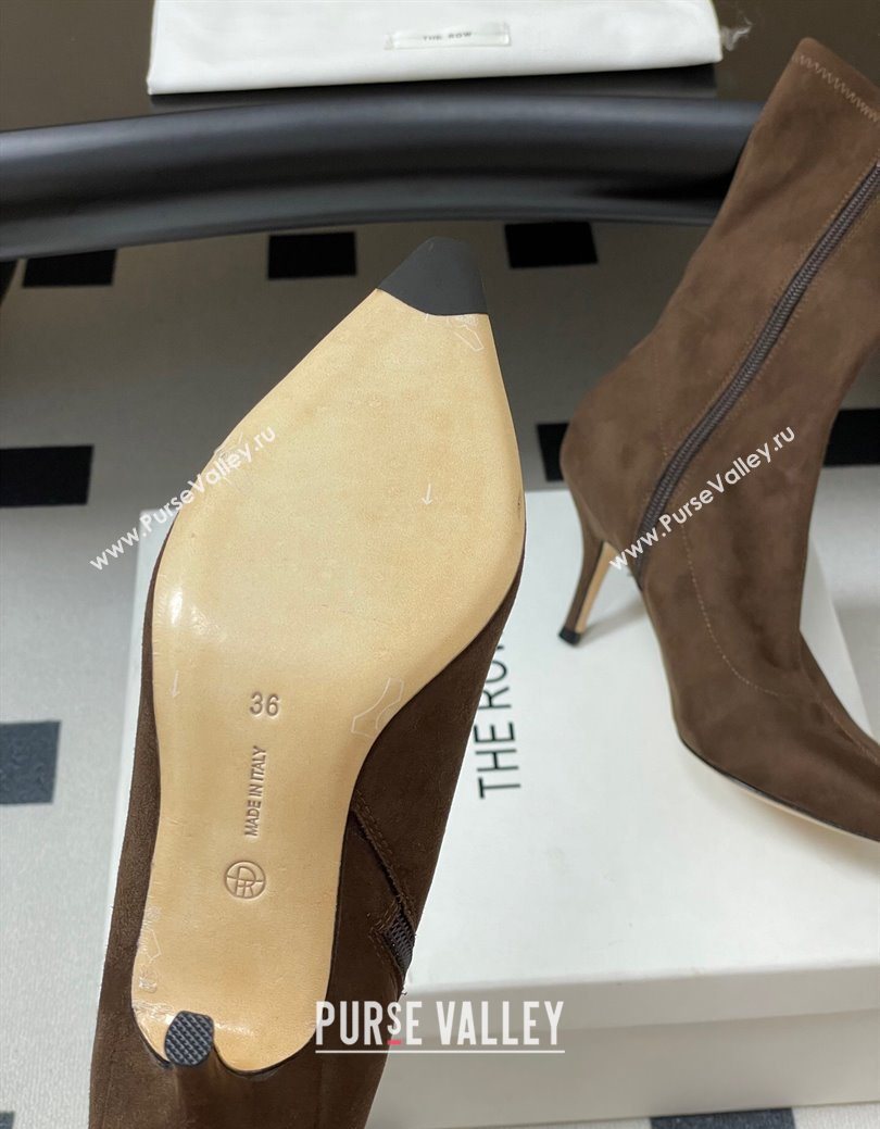 The Row Liisa Kitten Ankle Boot 8.5cm in Suede Brown 2025 (MD-251028055)