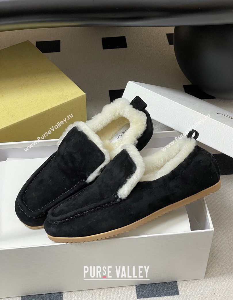 The Row Suede and Wool Flat Loafers Black 2025 TR120804 (MD-251208082)
