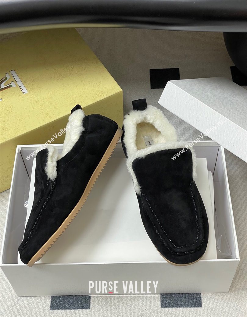 The Row Suede and Wool Flat Loafers Black 2025 TR120804 (MD-251208082)
