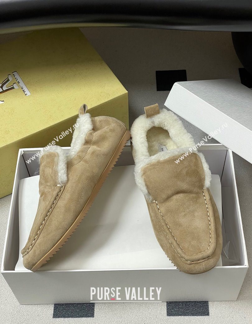 The Row Suede and Wool Flat Loafers Beige 2025 TR120804 (MD-251208083)
