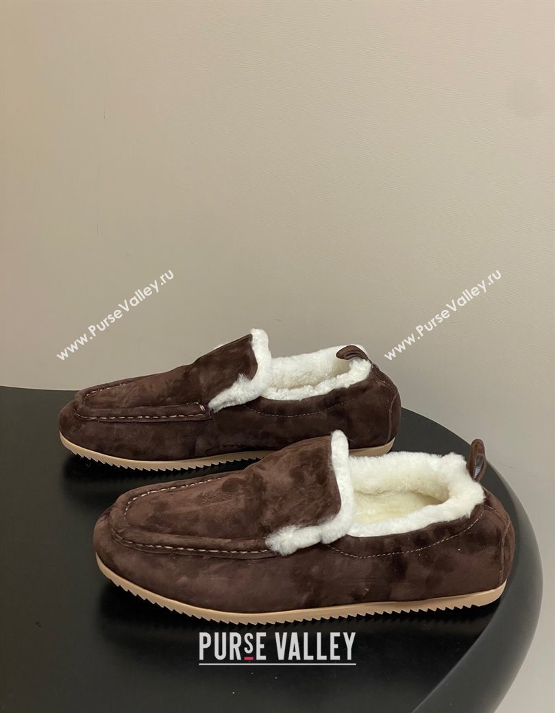 The Row Suede and Wool Flat Loafers Brown 2025 TR120804 (MD-251208084)