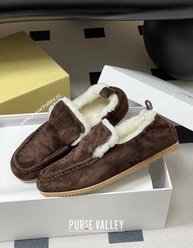 The Row Suede and Wool Flat Loafers Brown 2025 TR120804 (MD-251208084)