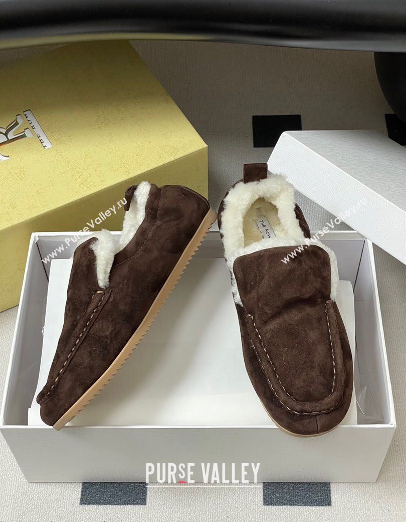 The Row Suede and Wool Flat Loafers Brown 2025 TR120804 (MD-251208084)