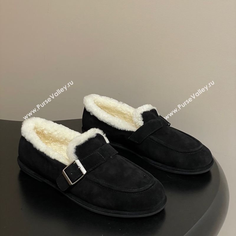 The Row Suede and Wool Flat Loafers with Buckle Black 2025 TR120805 (MD-251208085)