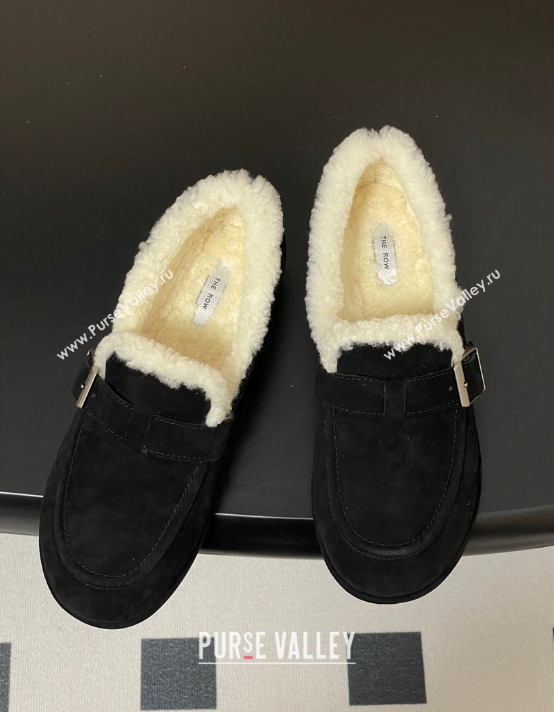 The Row Suede and Wool Flat Loafers with Buckle Black 2025 TR120805 (MD-251208085)
