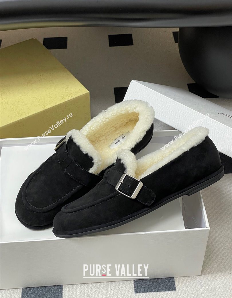 The Row Suede and Wool Flat Loafers with Buckle Black 2025 TR120805 (MD-251208085)