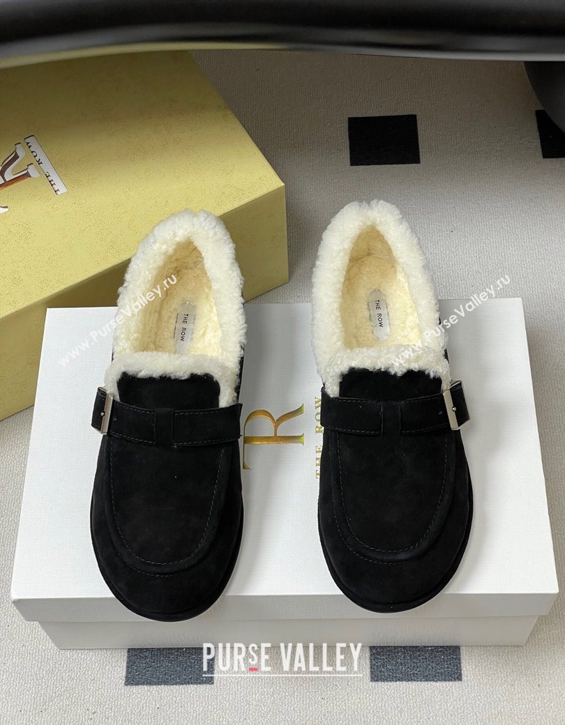 The Row Suede and Wool Flat Loafers with Buckle Black 2025 TR120805 (MD-251208085)