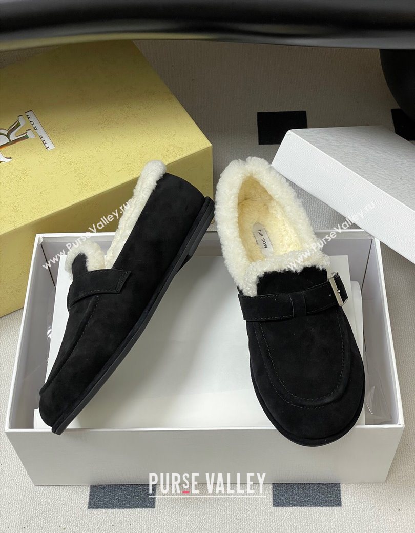 The Row Suede and Wool Flat Loafers with Buckle Black 2025 TR120805 (MD-251208085)