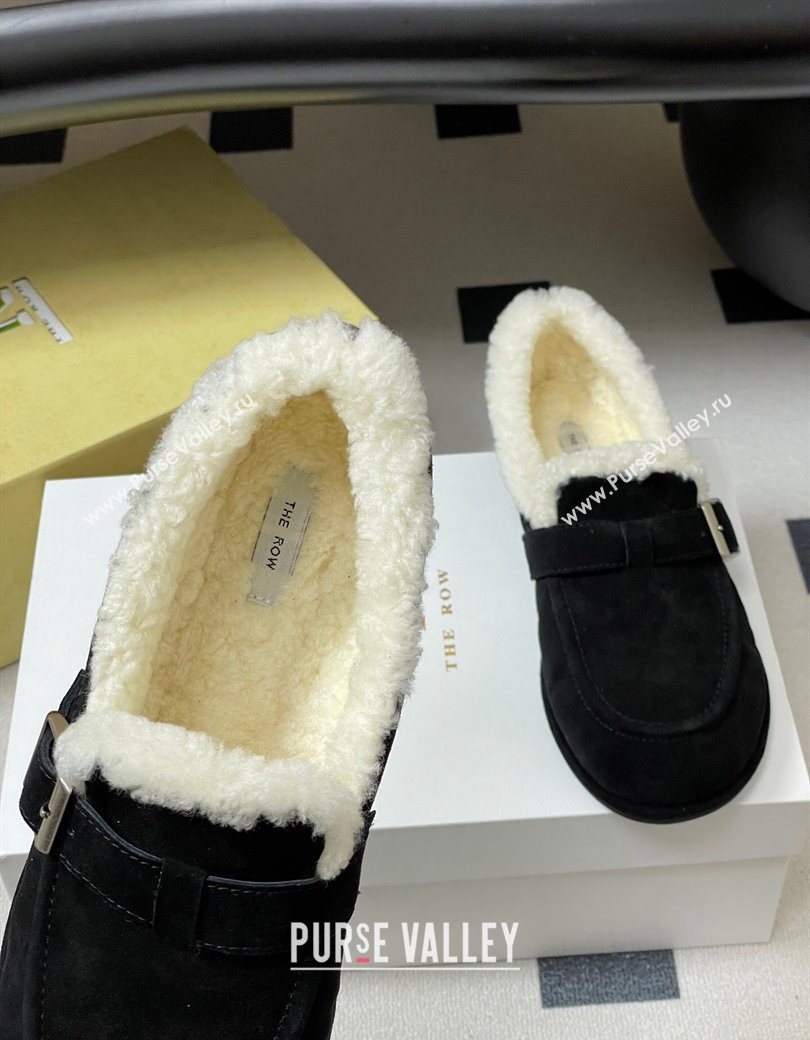The Row Suede and Wool Flat Loafers with Buckle Black 2025 TR120805 (MD-251208085)