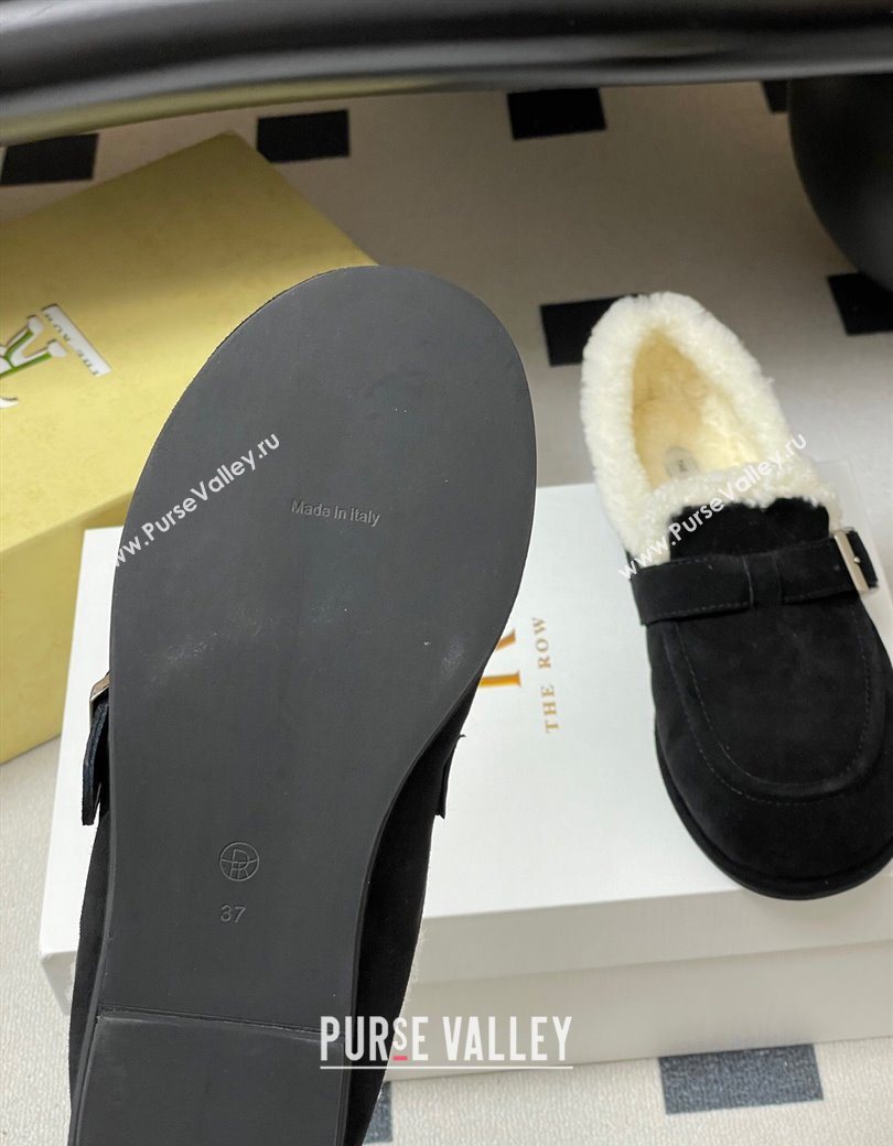 The Row Suede and Wool Flat Loafers with Buckle Black 2025 TR120805 (MD-251208085)