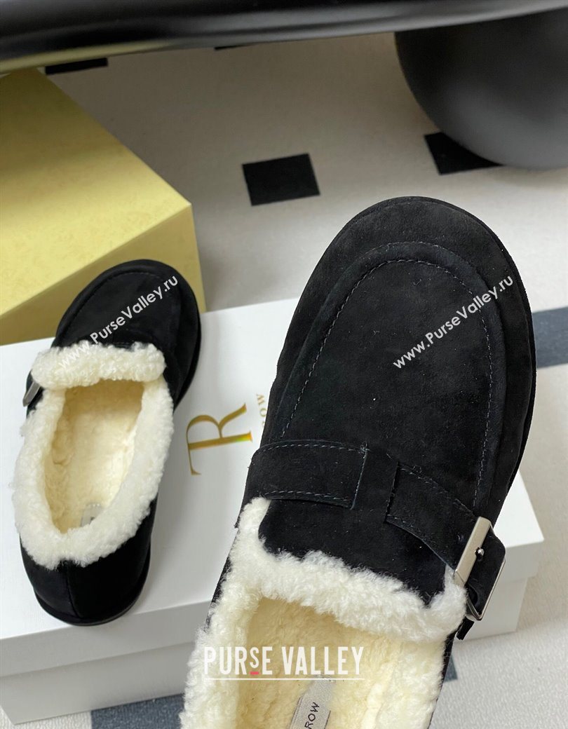 The Row Suede and Wool Flat Loafers with Buckle Black 2025 TR120805 (MD-251208085)