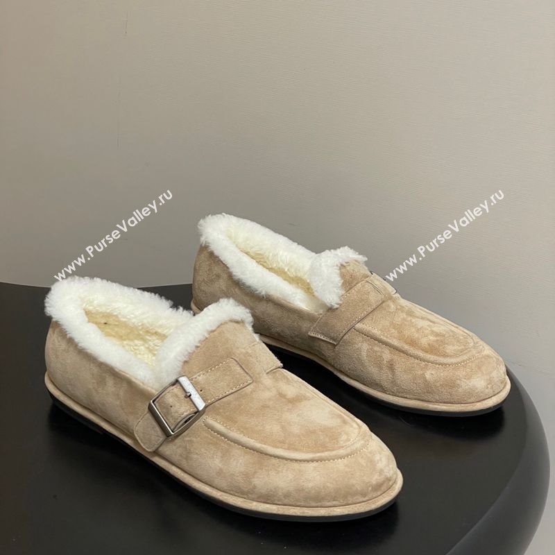 The Row Suede and Wool Flat Loafers with Buckle Beige 2025 TR120805 (MD-251208086)