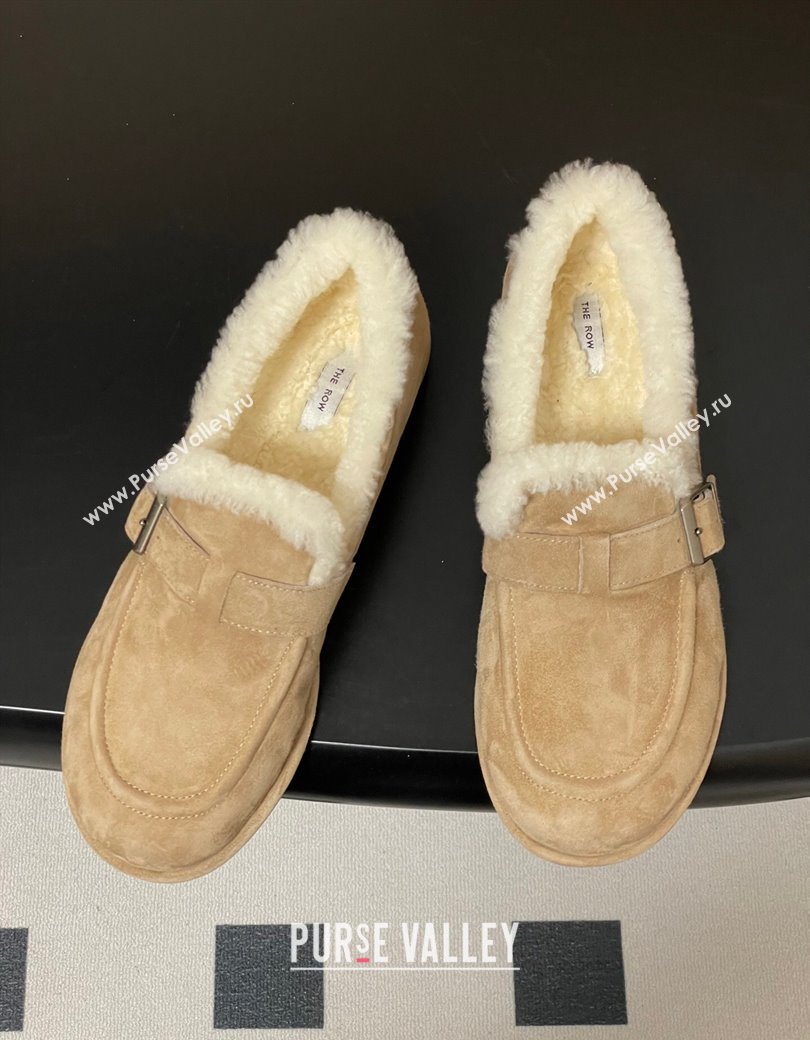 The Row Suede and Wool Flat Loafers with Buckle Beige 2025 TR120805 (MD-251208086)