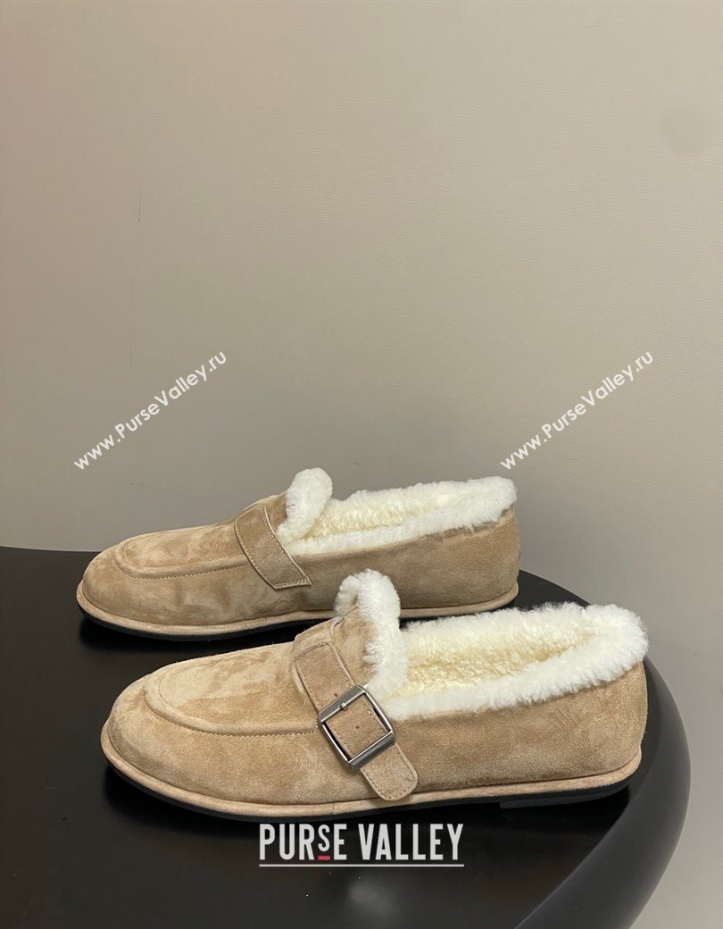 The Row Suede and Wool Flat Loafers with Buckle Beige 2025 TR120805 (MD-251208086)
