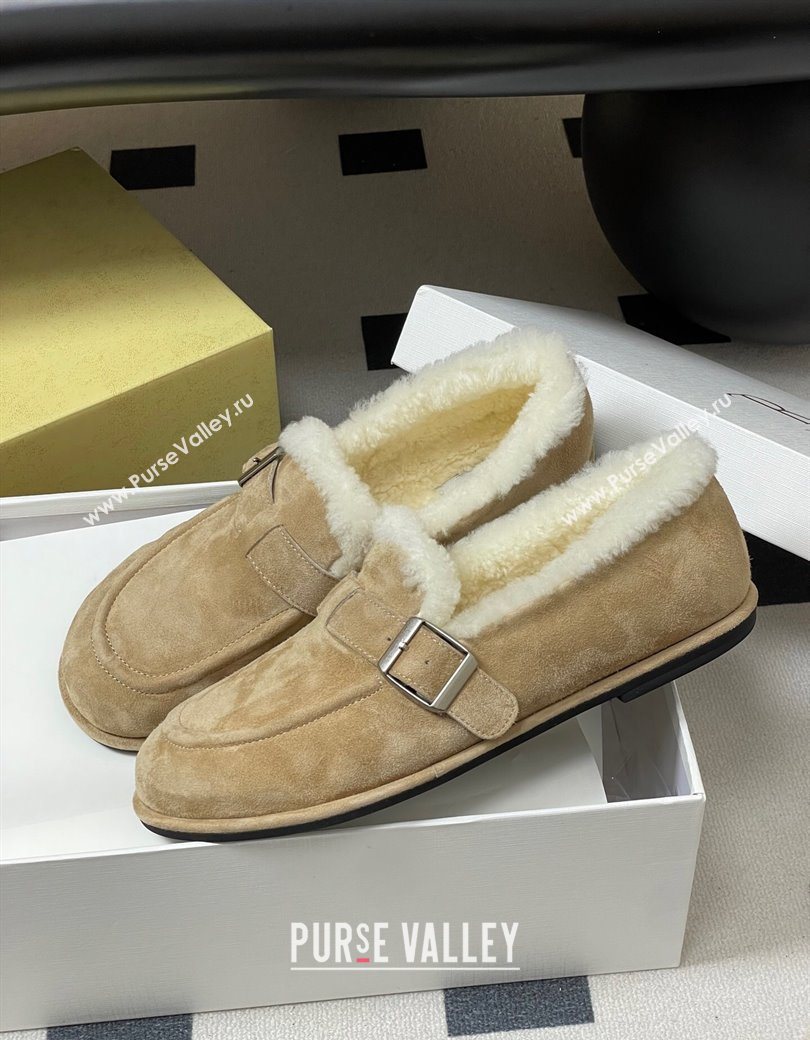 The Row Suede and Wool Flat Loafers with Buckle Beige 2025 TR120805 (MD-251208086)