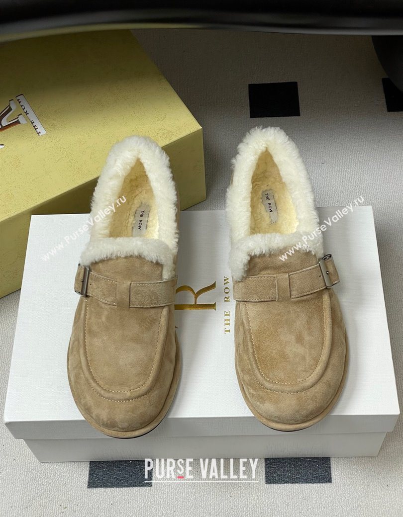 The Row Suede and Wool Flat Loafers with Buckle Beige 2025 TR120805 (MD-251208086)