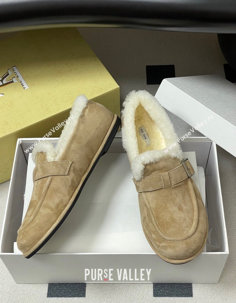 The Row Suede and Wool Flat Loafers with Buckle Beige 2025 TR120805 (MD-251208086)