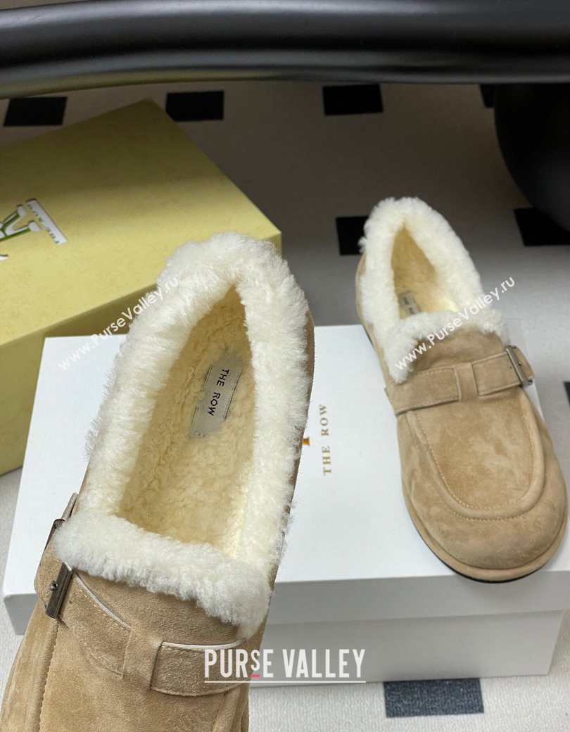 The Row Suede and Wool Flat Loafers with Buckle Beige 2025 TR120805 (MD-251208086)