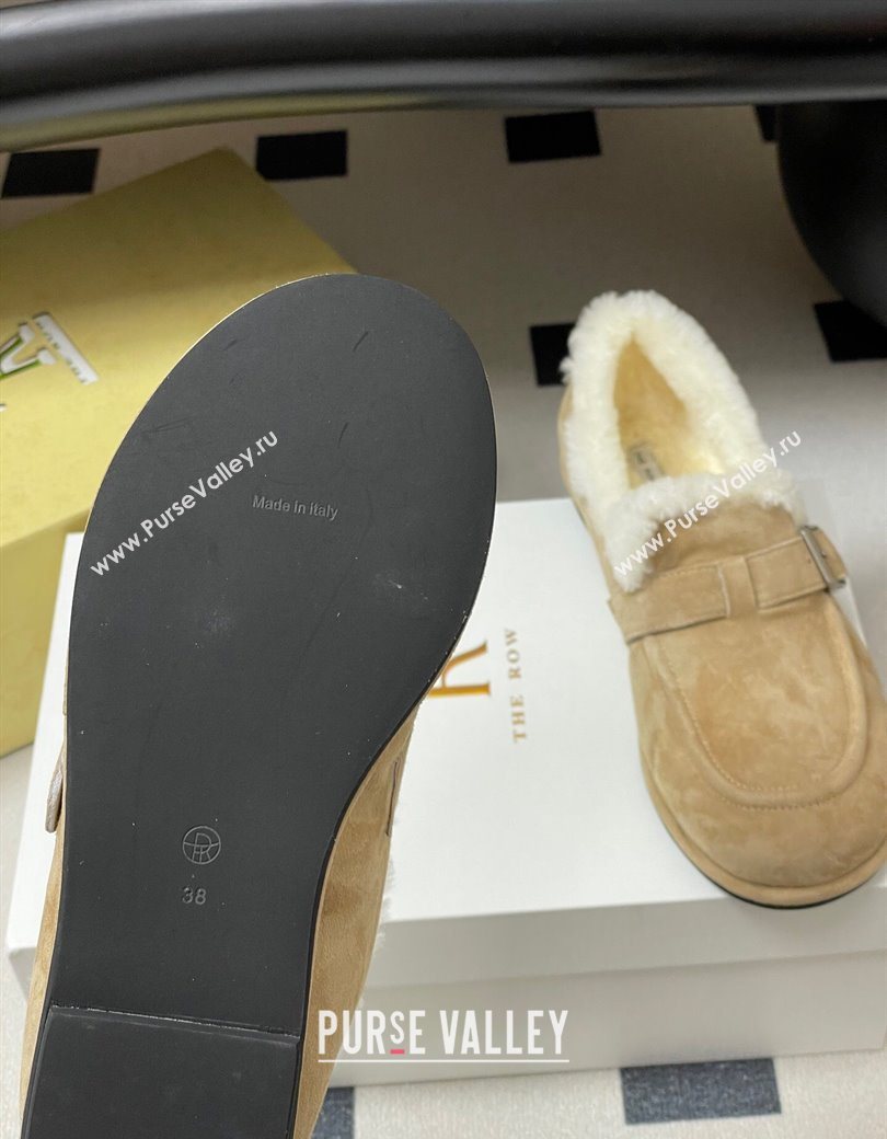 The Row Suede and Wool Flat Loafers with Buckle Beige 2025 TR120805 (MD-251208086)
