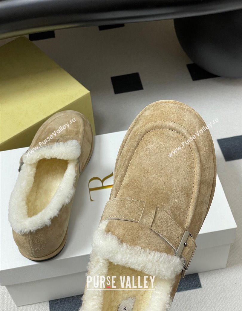 The Row Suede and Wool Flat Loafers with Buckle Beige 2025 TR120805 (MD-251208086)