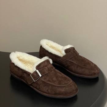 The Row Suede and Wool Flat Loafers with Buckle Brown 2025 TR120805 (MD-251208087)