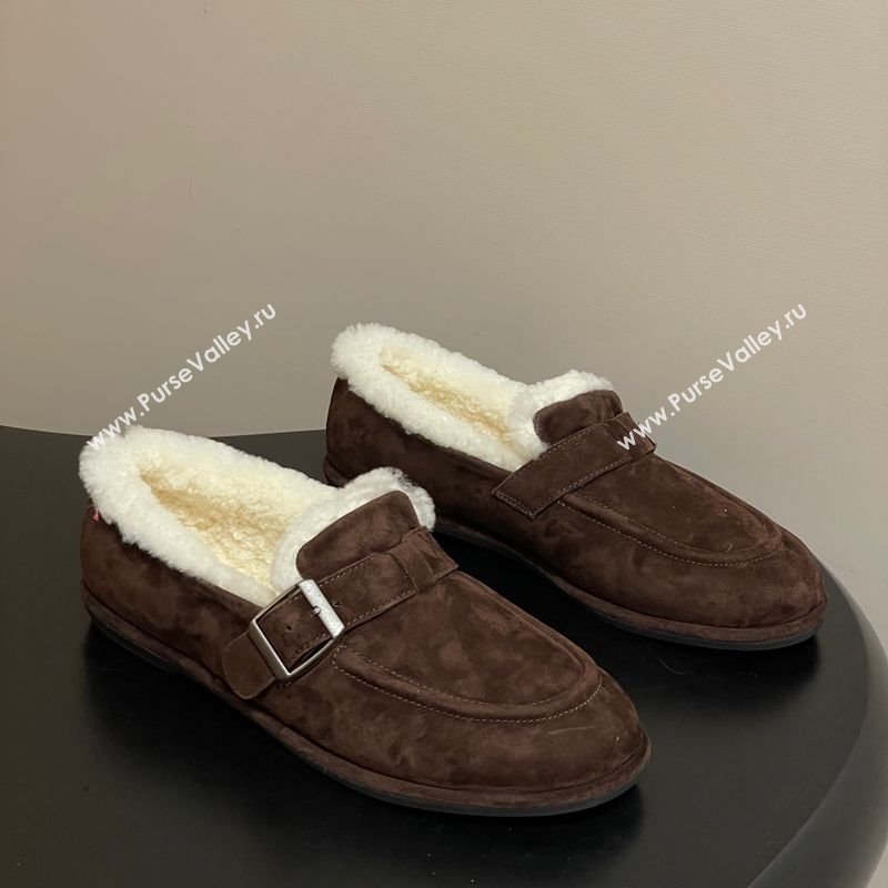 The Row Suede and Wool Flat Loafers with Buckle Brown 2025 TR120805 (MD-251208087)