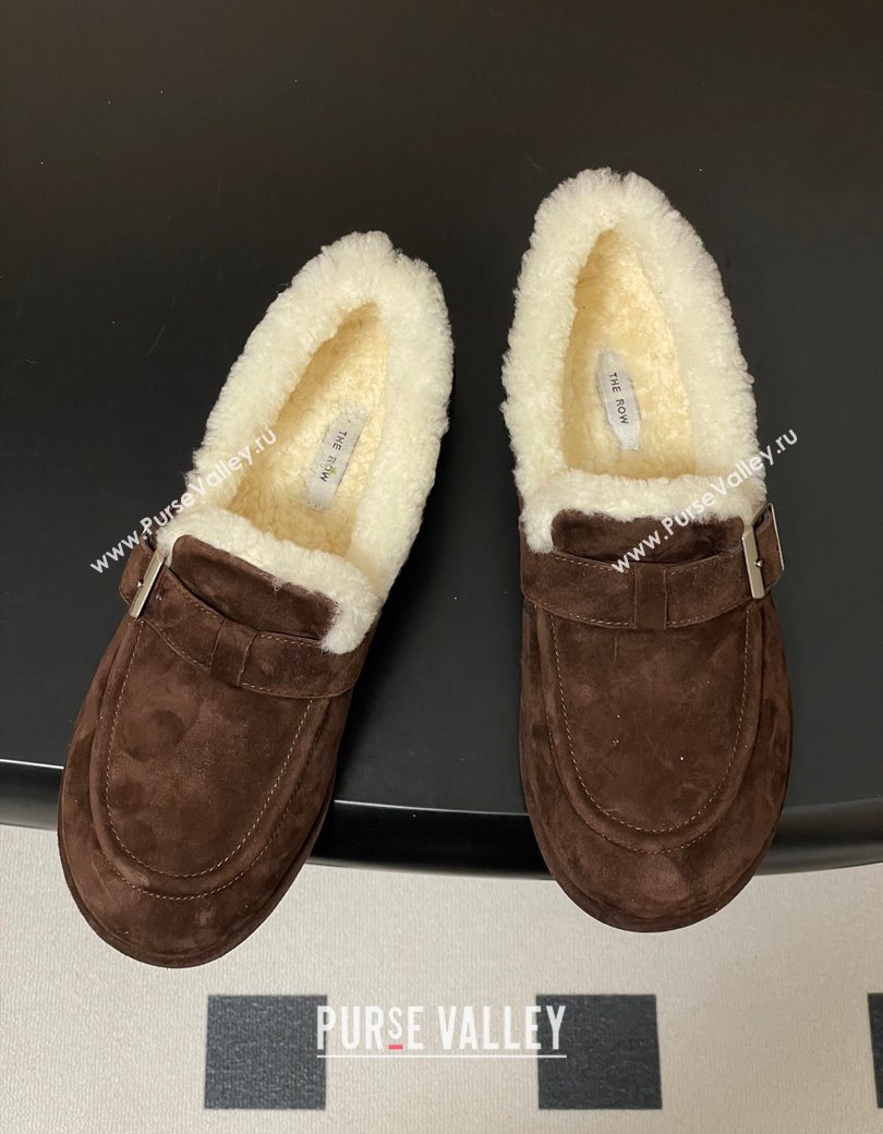 The Row Suede and Wool Flat Loafers with Buckle Brown 2025 TR120805 (MD-251208087)