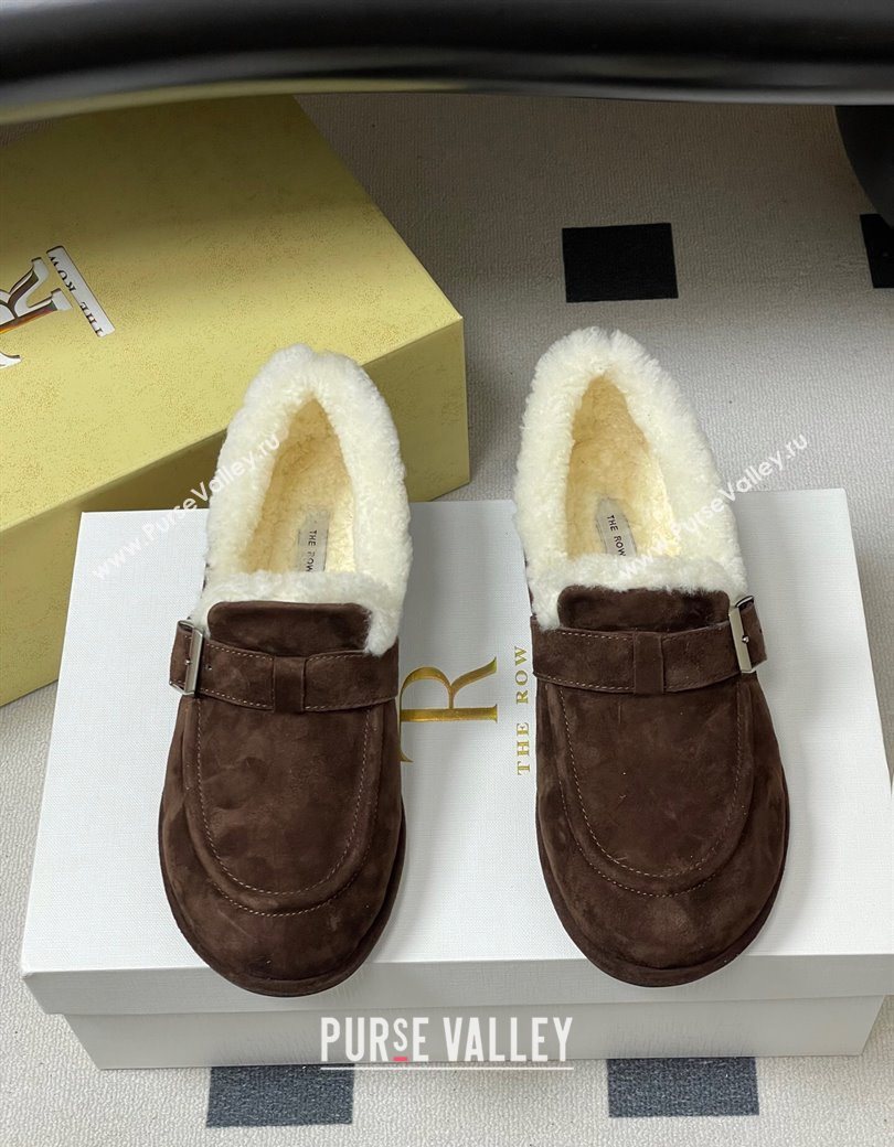 The Row Suede and Wool Flat Loafers with Buckle Brown 2025 TR120805 (MD-251208087)
