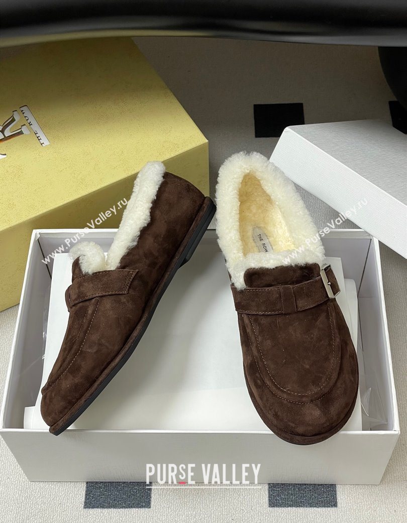 The Row Suede and Wool Flat Loafers with Buckle Brown 2025 TR120805 (MD-251208087)