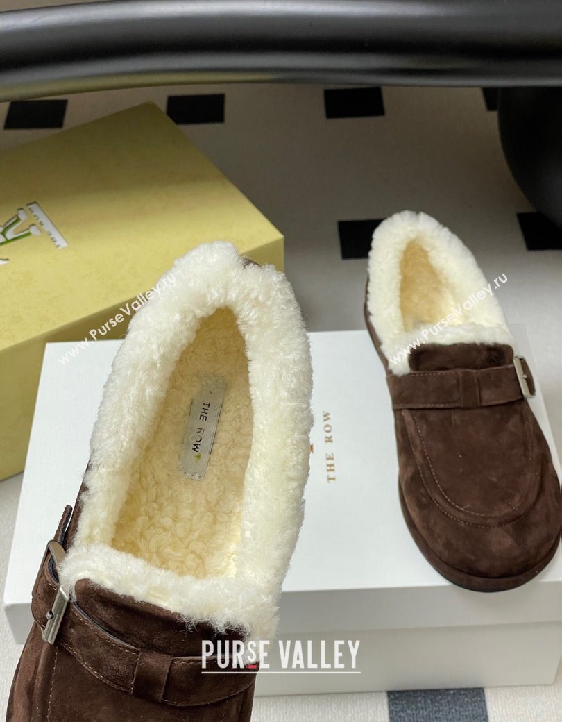 The Row Suede and Wool Flat Loafers with Buckle Brown 2025 TR120805 (MD-251208087)