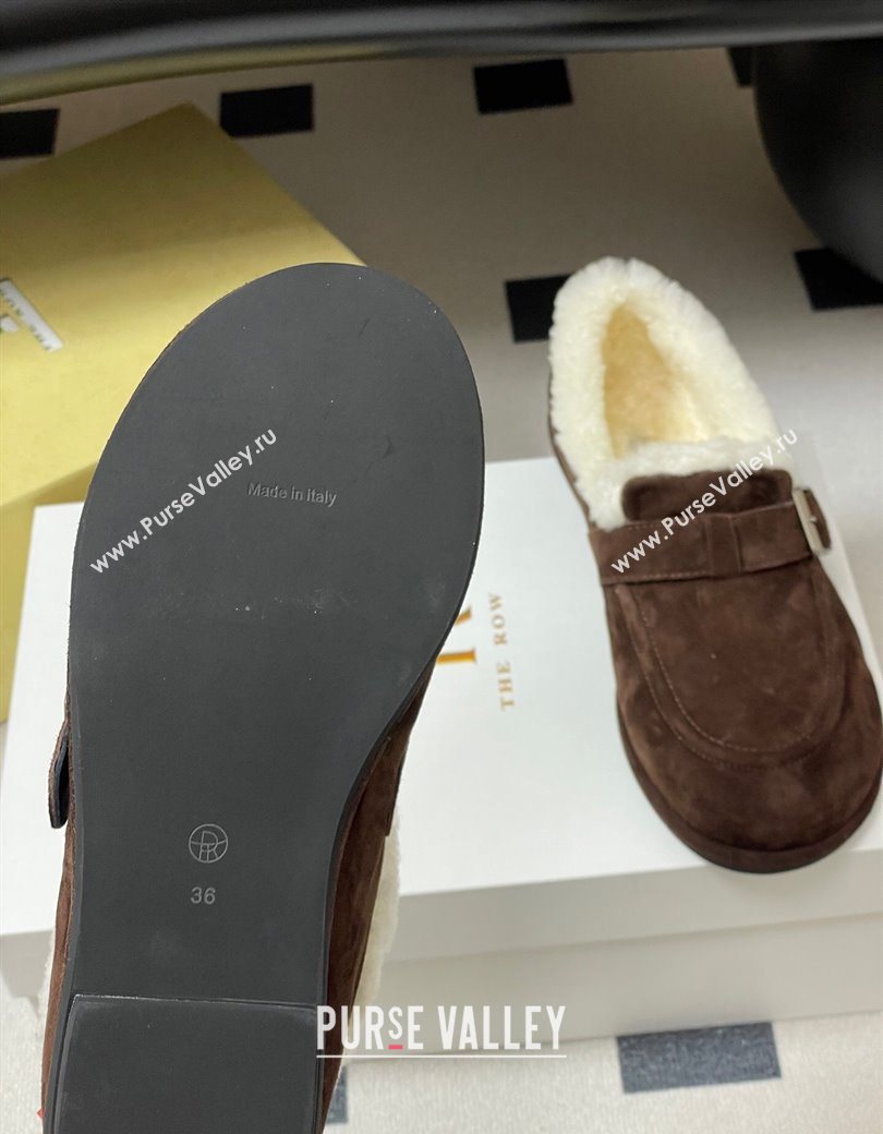 The Row Suede and Wool Flat Loafers with Buckle Brown 2025 TR120805 (MD-251208087)