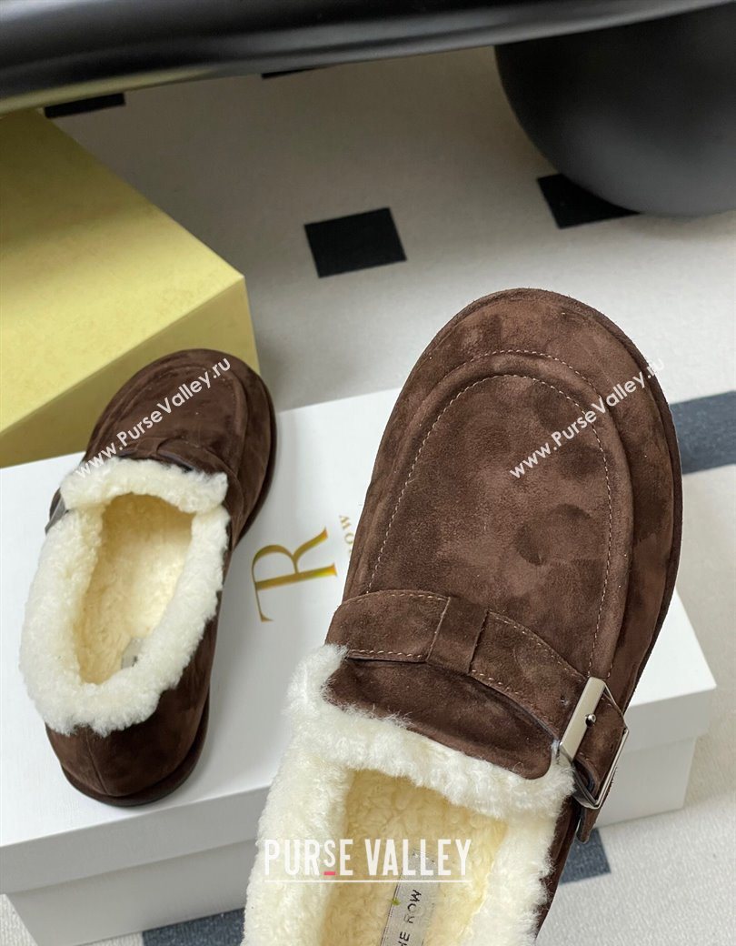 The Row Suede and Wool Flat Loafers with Buckle Brown 2025 TR120805 (MD-251208087)