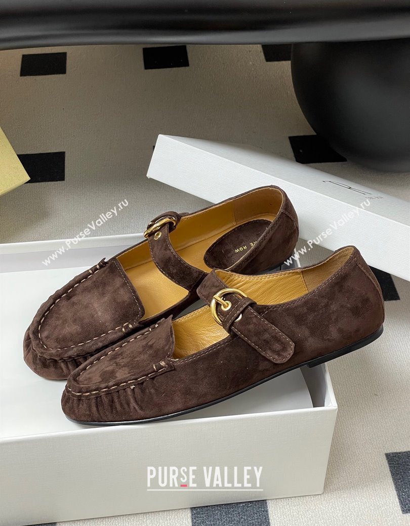 The Row Suede Loafers with Buckle Strap Brown 2025 TR120801 (KL-251208076)