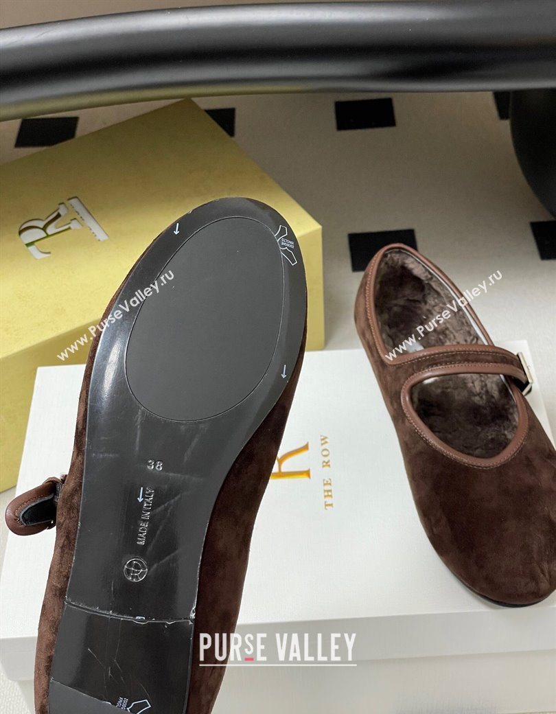 The Row Suede and Rabbit Fur Mary Janes Ballet Flats Brown 2025 TR120806 (MD-251208090)