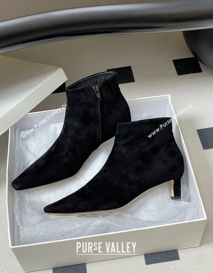 The Row Carla Suede Heel Ankle Boots 4cm Black 2025 TR120811 (MD-251208107)