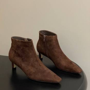 The Row Carla Suede Heel Ankle Boots 4cm Dark Brown 2025 TR120811 (MD-251208109)