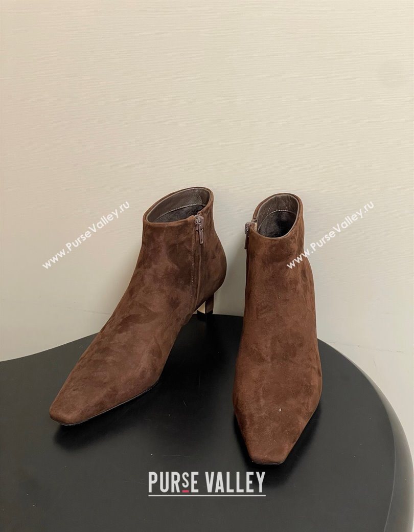 The Row Carla Suede Heel Ankle Boots 4cm Dark Brown 2025 TR120811 (MD-251208109)