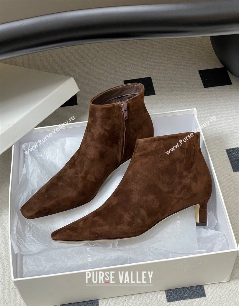 The Row Carla Suede Heel Ankle Boots 4cm Dark Brown 2025 TR120811 (MD-251208109)
