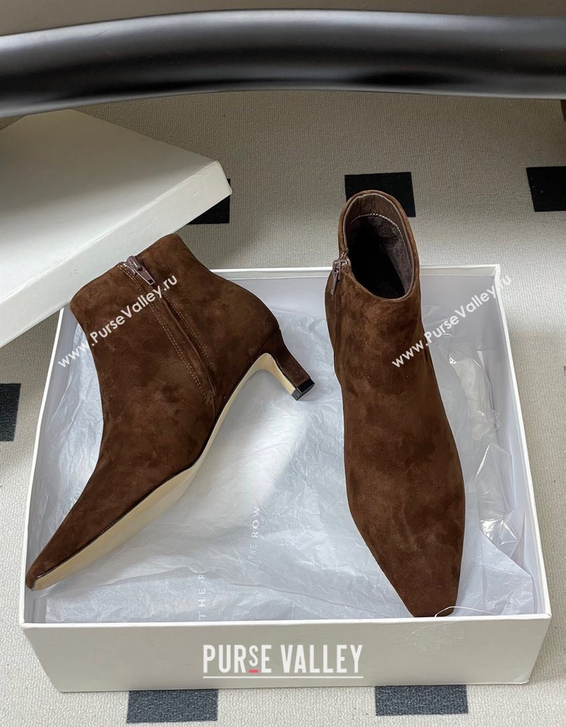 The Row Carla Suede Heel Ankle Boots 4cm Dark Brown 2025 TR120811 (MD-251208109)