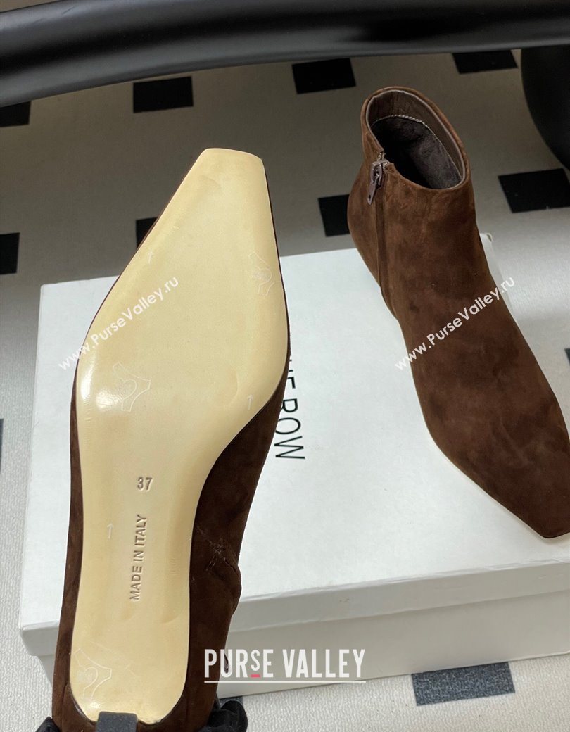 The Row Carla Suede Heel Ankle Boots 4cm Dark Brown 2025 TR120811 (MD-251208109)