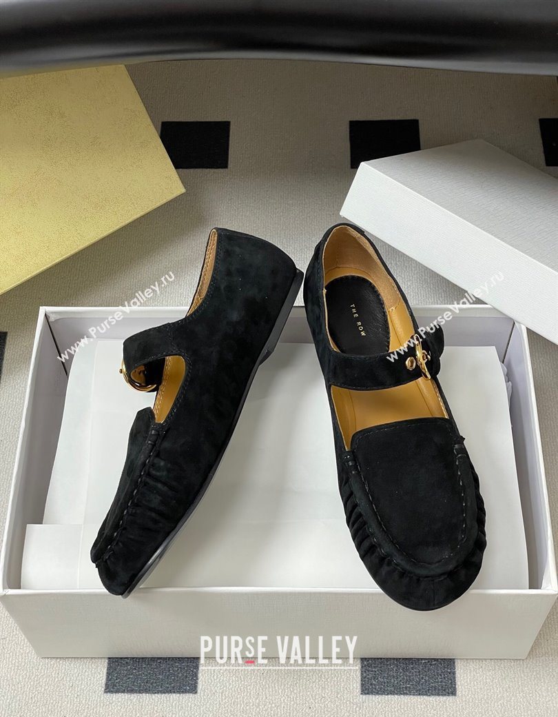 The Row Suede Loafers with Buckle Strap Black 2025 TR120801 (KL-251208074)