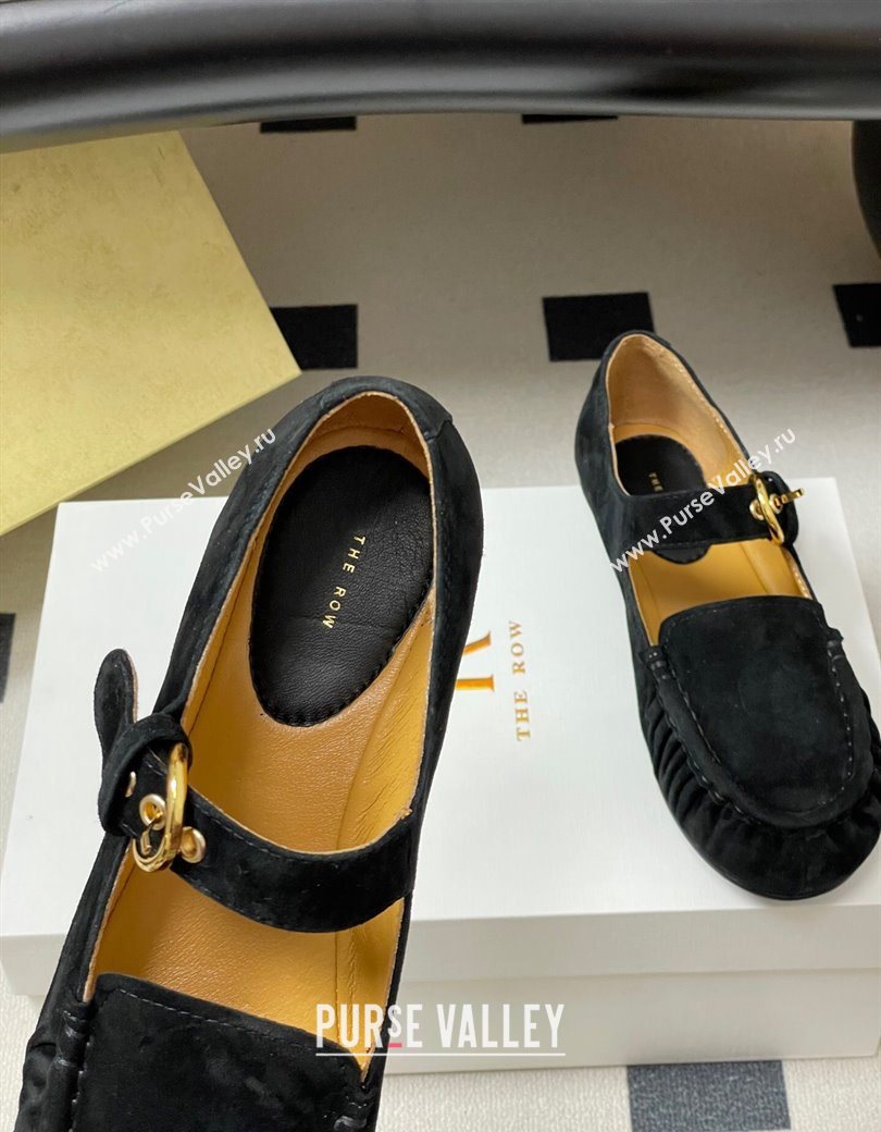 The Row Suede Loafers with Buckle Strap Black 2025 TR120801 (KL-251208074)