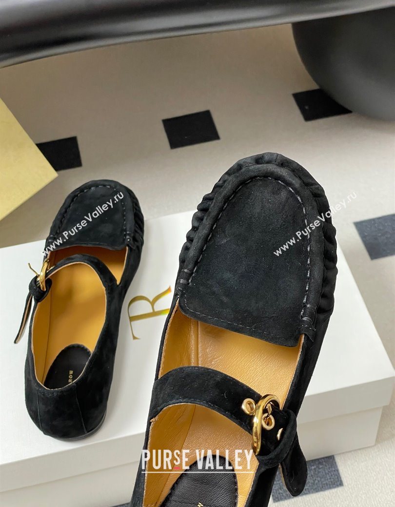 The Row Suede Loafers with Buckle Strap Black 2025 TR120801 (KL-251208074)