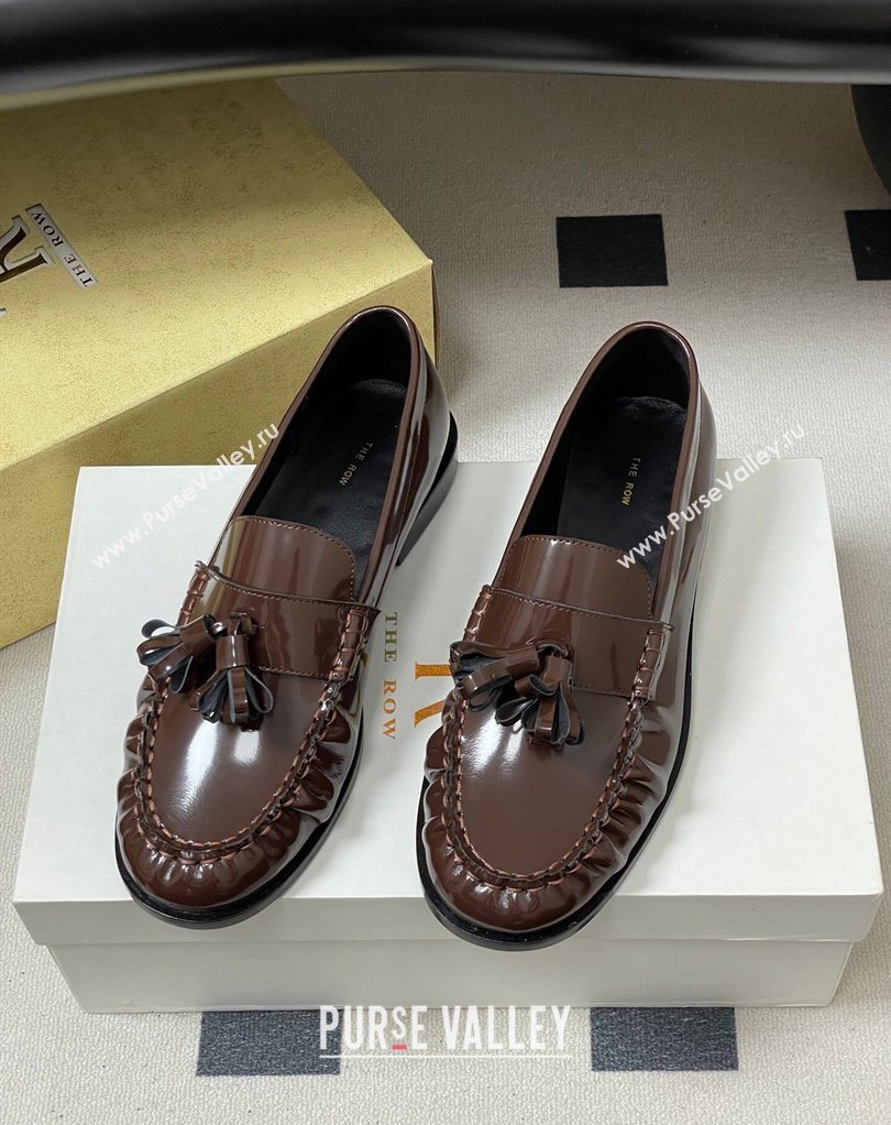 The Row Flat Loafers with Charm in Shiny Leather Brown 2026 TR022403 (MD-260224088)