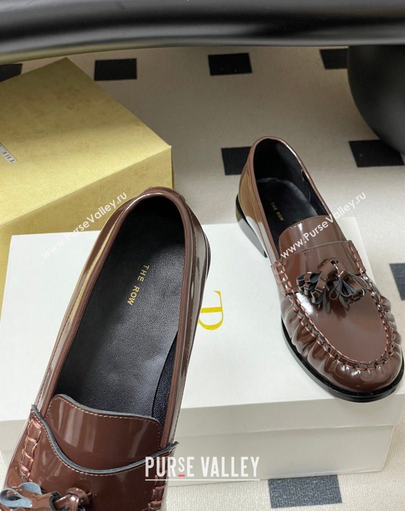 The Row Flat Loafers with Charm in Shiny Leather Brown 2026 TR022403 (MD-260224088)