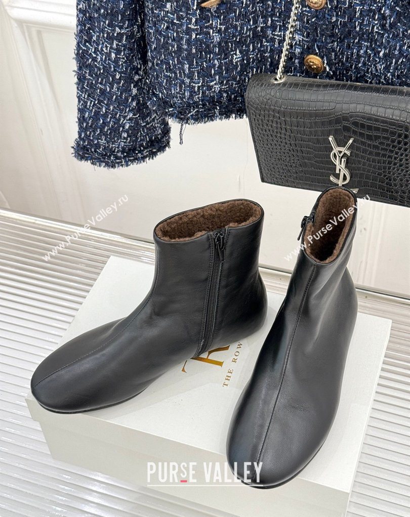 The Row Leather Flat Ankle Boots Black 2026 TR022404 (MD-260224090)