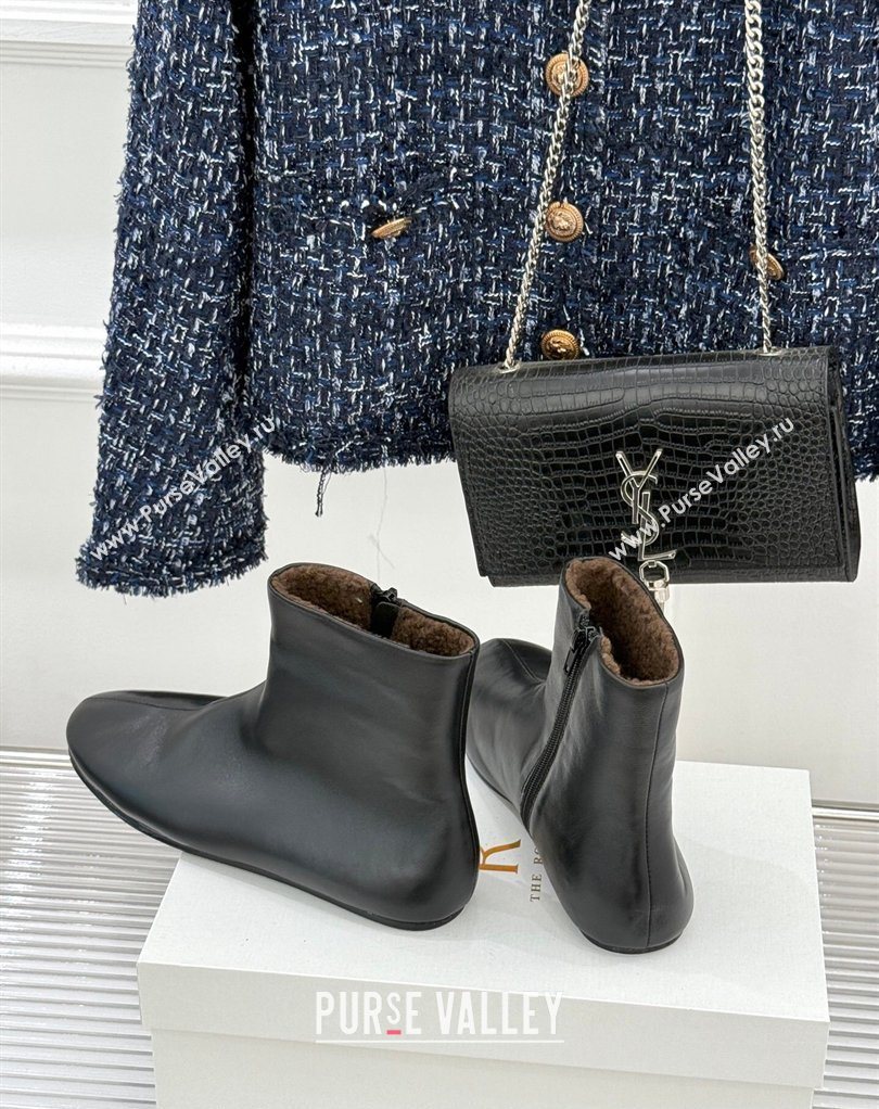 The Row Leather Flat Ankle Boots Black 2026 TR022404 (MD-260224090)